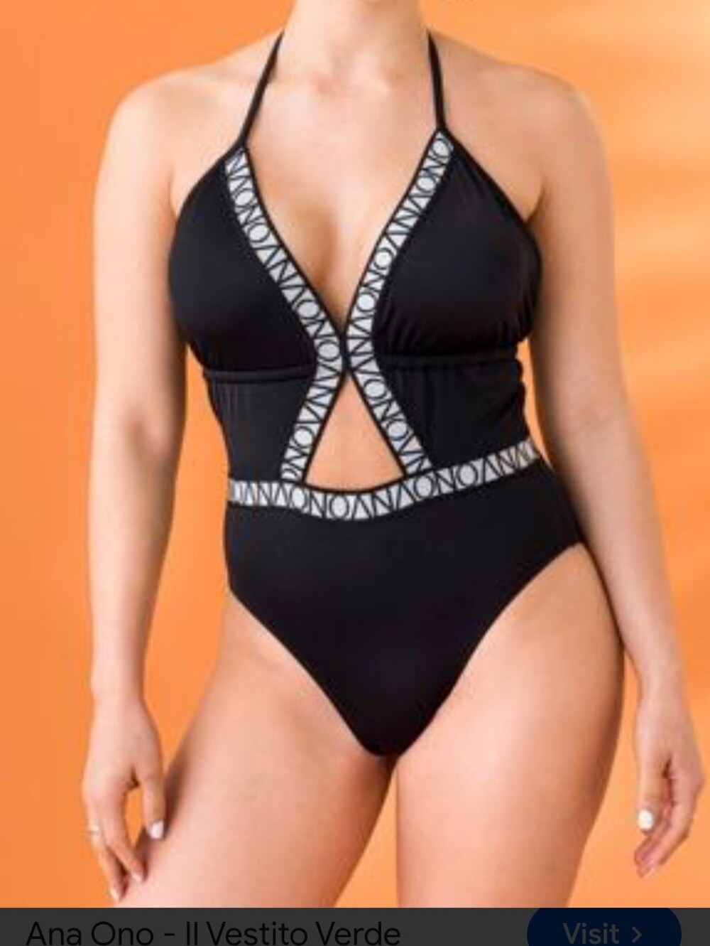 a.n.a Black One-Piece Swimsuit with White Geometric Trim Sz Small